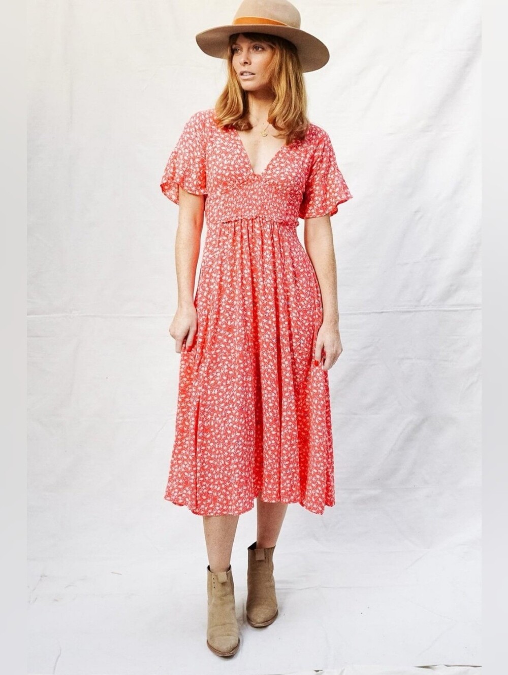 Free people in full bloom floral midi dress size small boho,
